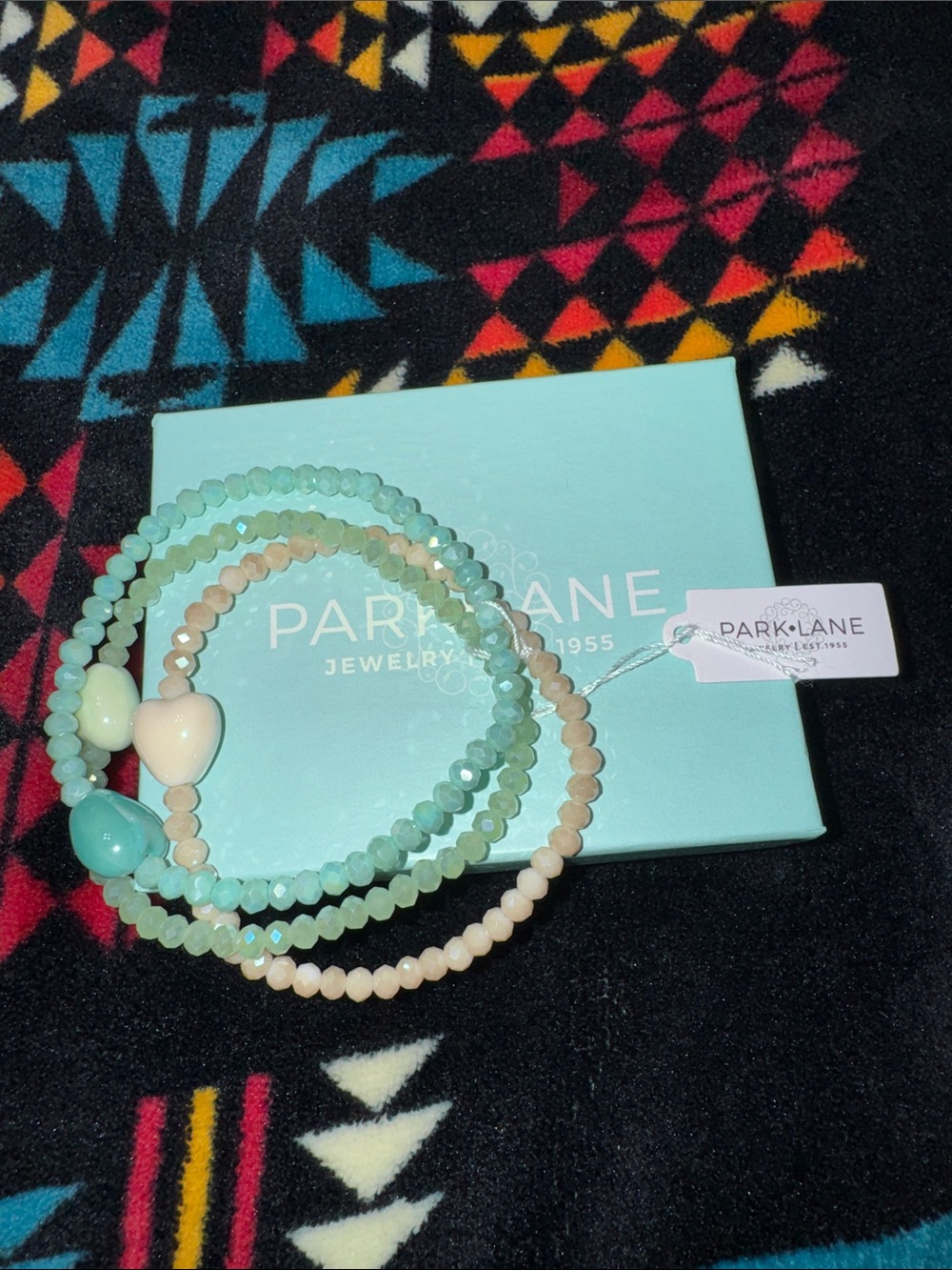 Park Lane Mint and Cream Beaded Heart Bracelet Trio